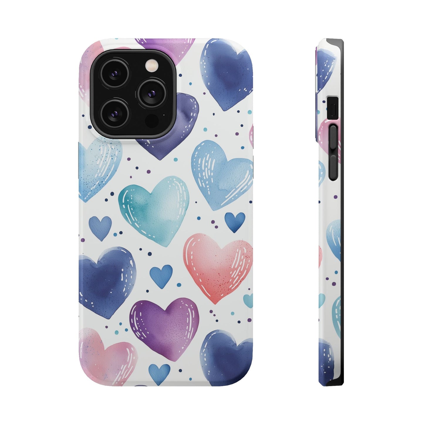 Icy Blue Valentines Watercolor Hearts - MagSafe Compatible Case - BOGO Cases