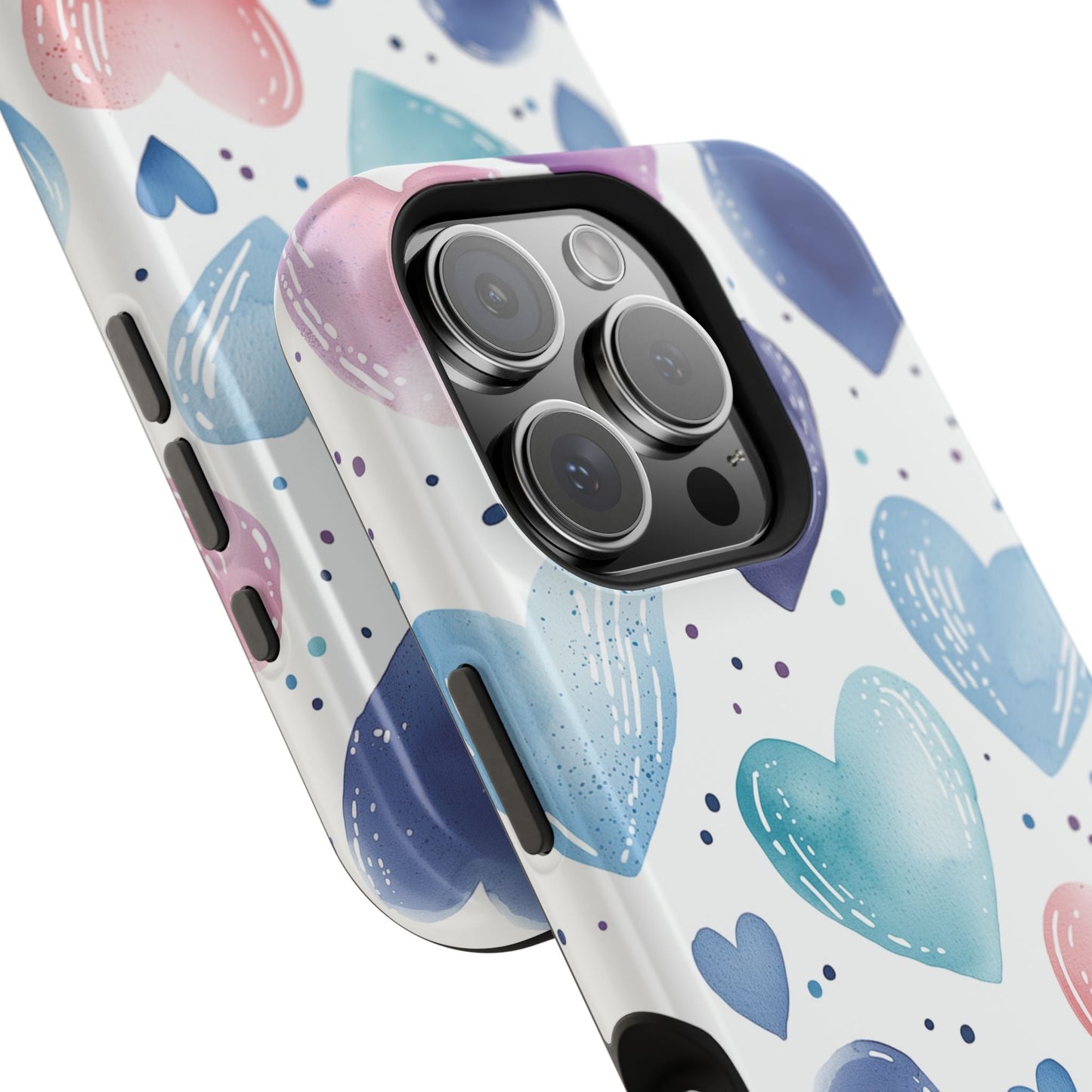 Icy Blue Valentines Watercolor Hearts - MagSafe Compatible Case - BOGO Cases