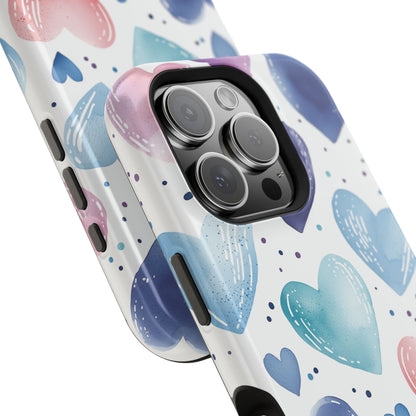 Icy Blue Valentines Watercolor Hearts - MagSafe Compatible Case - BOGO Cases