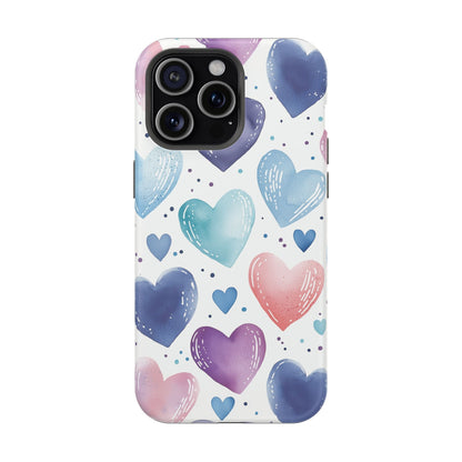 Icy Blue Valentines Watercolor Hearts - MagSafe Compatible Case - BOGO Cases
