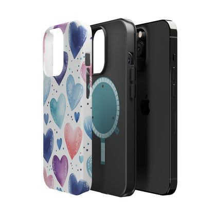Icy Blue Valentines Watercolor Hearts - MagSafe Compatible Case - BOGO Cases