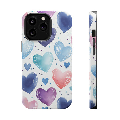 Icy Blue Valentines Watercolor Hearts - MagSafe Compatible Case - BOGO Cases