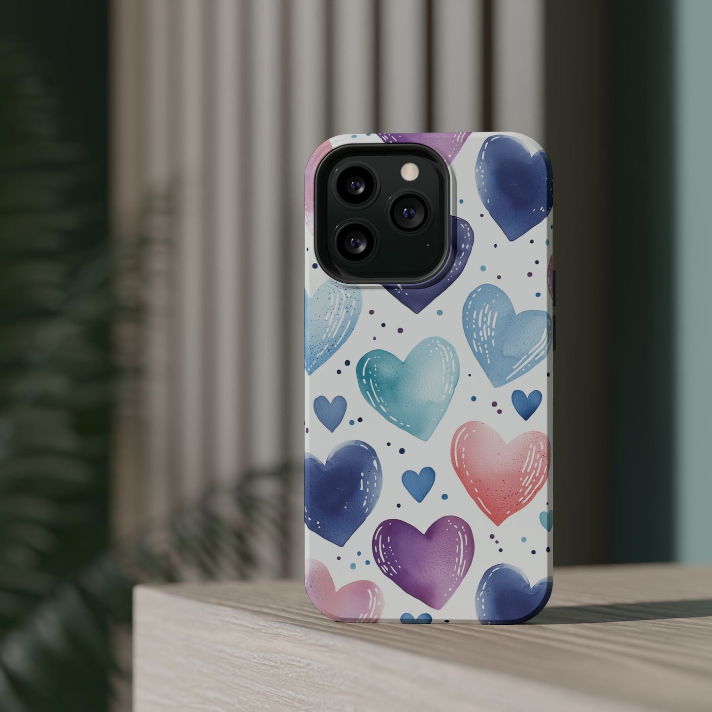 Icy Blue Valentines Watercolor Hearts - MagSafe Compatible Case - BOGO Cases