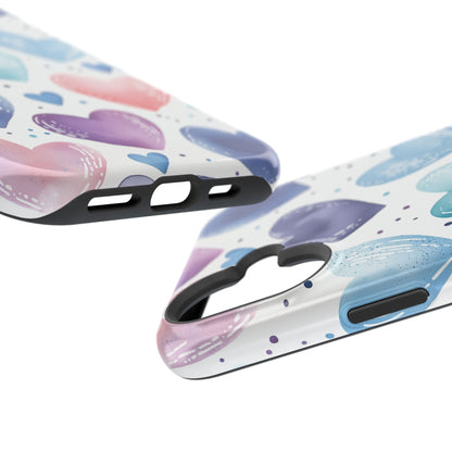 Icy Blue Valentines Watercolor Hearts - MagSafe Compatible Case - BOGO Cases