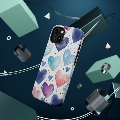 Icy Blue Valentines Watercolor Hearts - MagSafe Compatible Case - BOGO Cases