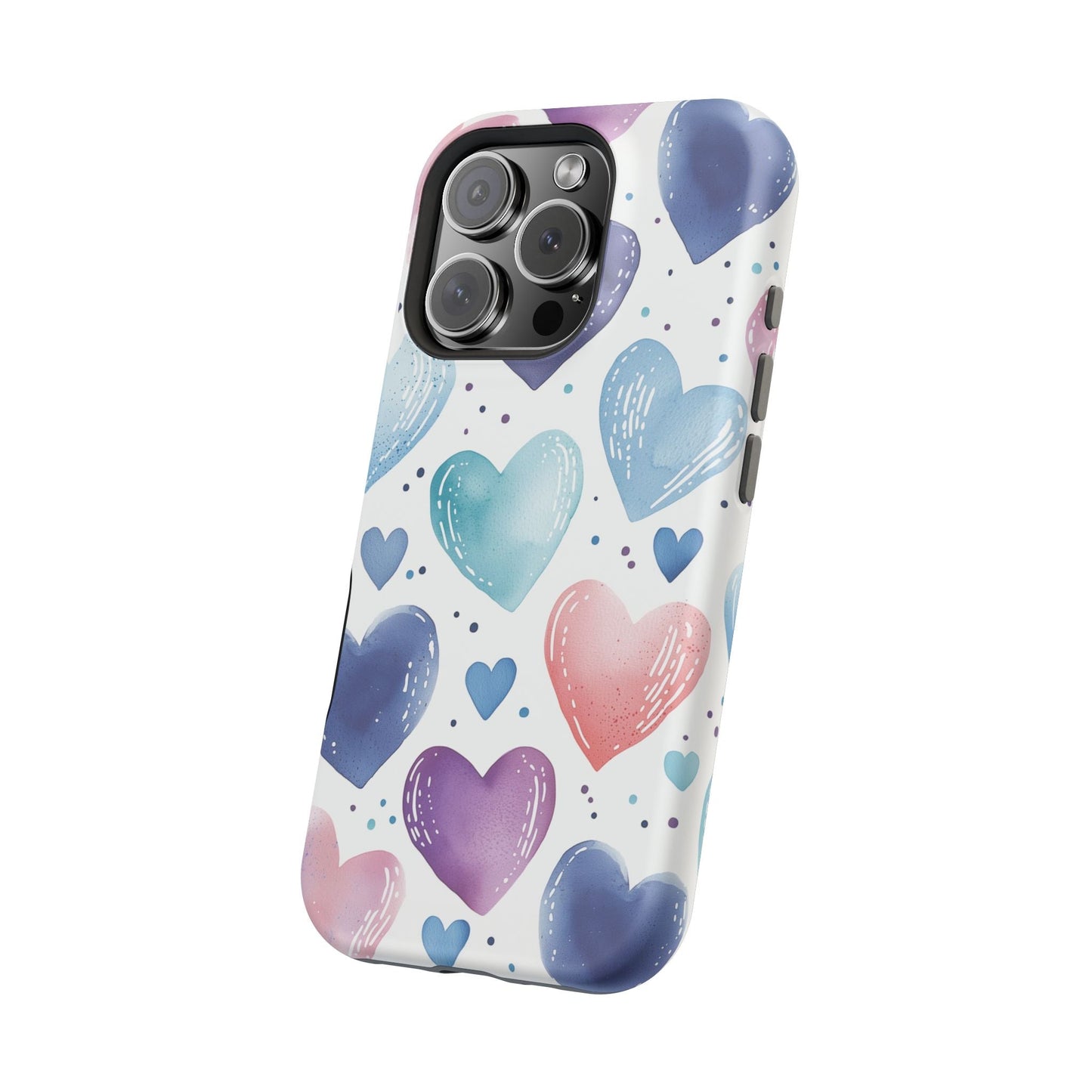 Icy Blue Valentines Watercolor Hearts - MagSafe Compatible Case - BOGO Cases