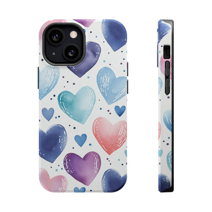 Icy Blue Valentines Watercolor Hearts - MagSafe Compatible Case - BOGO Cases