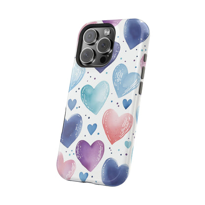 Icy Blue Valentines Watercolor Hearts - MagSafe Compatible Case - BOGO Cases