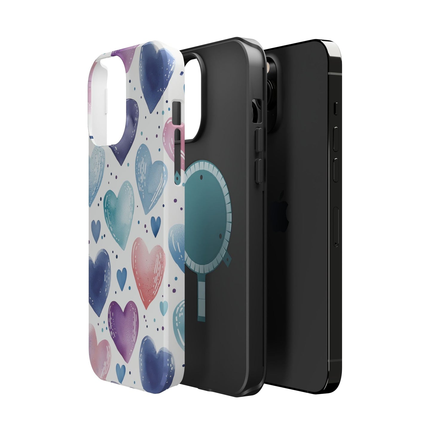 Icy Blue Valentines Watercolor Hearts - MagSafe Compatible Case - BOGO Cases