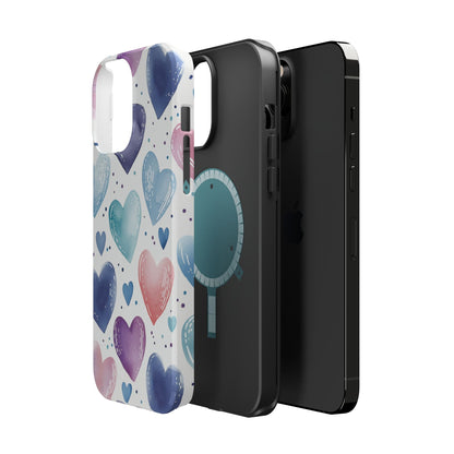 Icy Blue Valentines Watercolor Hearts - MagSafe Compatible Case - BOGO Cases