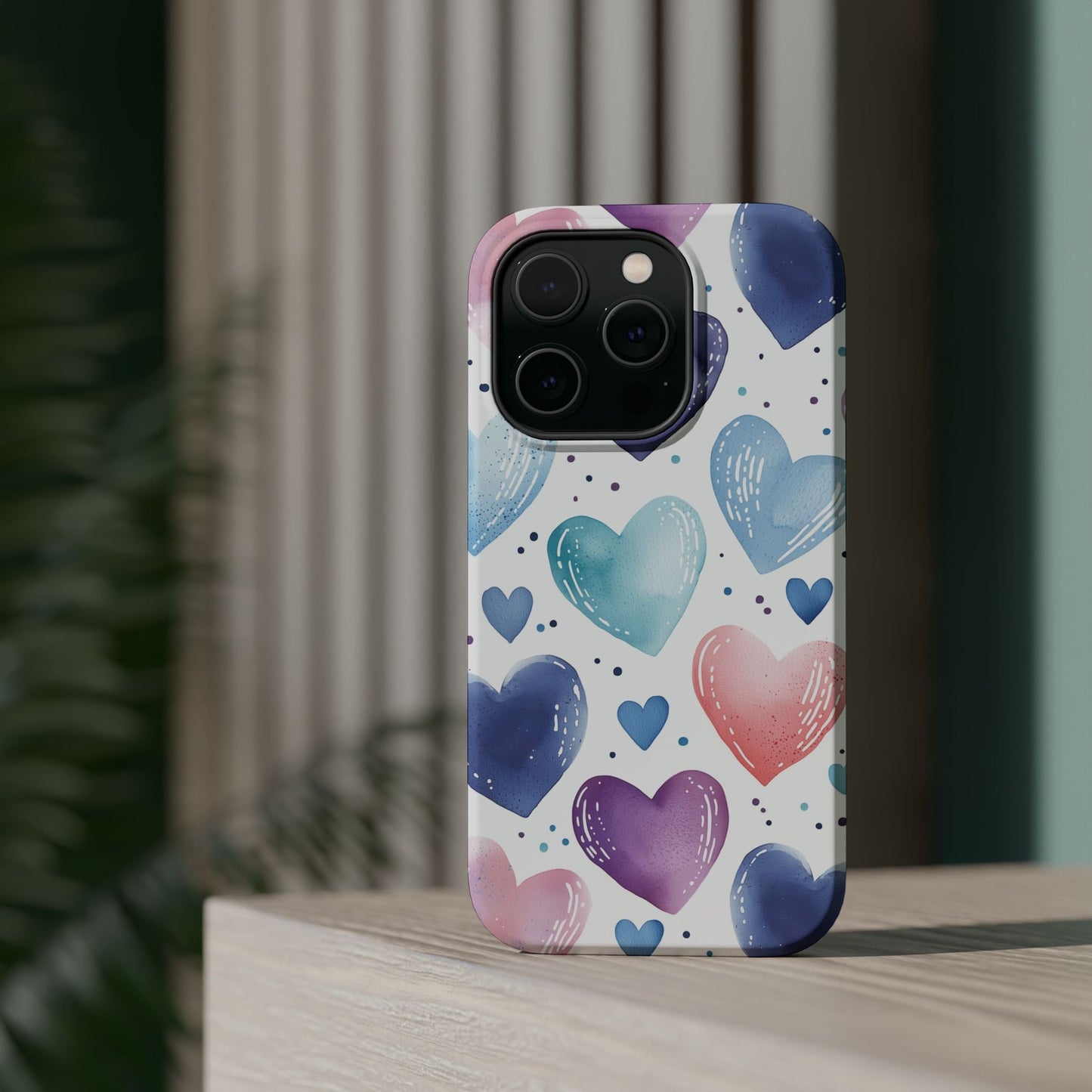 Icy Blue Valentines Watercolor Hearts - MagSafe Compatible Case - BOGO Cases