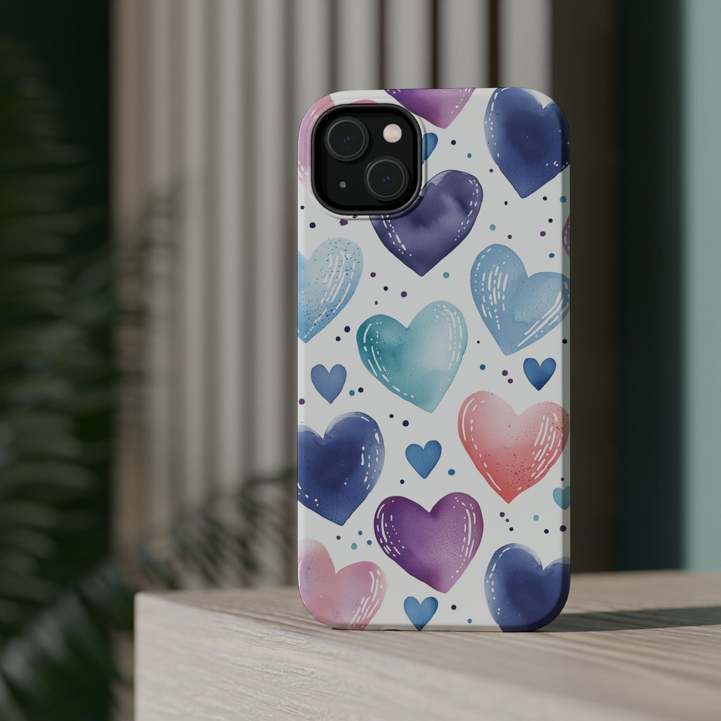 Icy Blue Valentines Watercolor Hearts - MagSafe Compatible Case - BOGO Cases