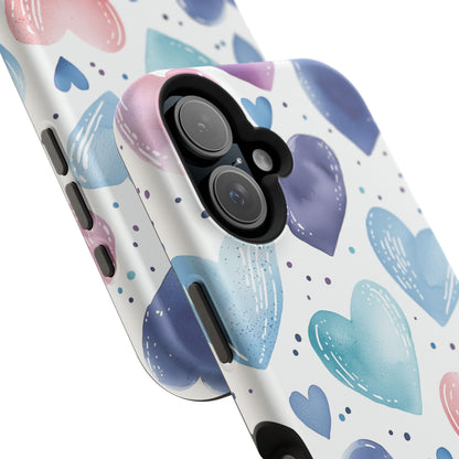 Icy Blue Valentines Watercolor Hearts - MagSafe Compatible Case - BOGO Cases