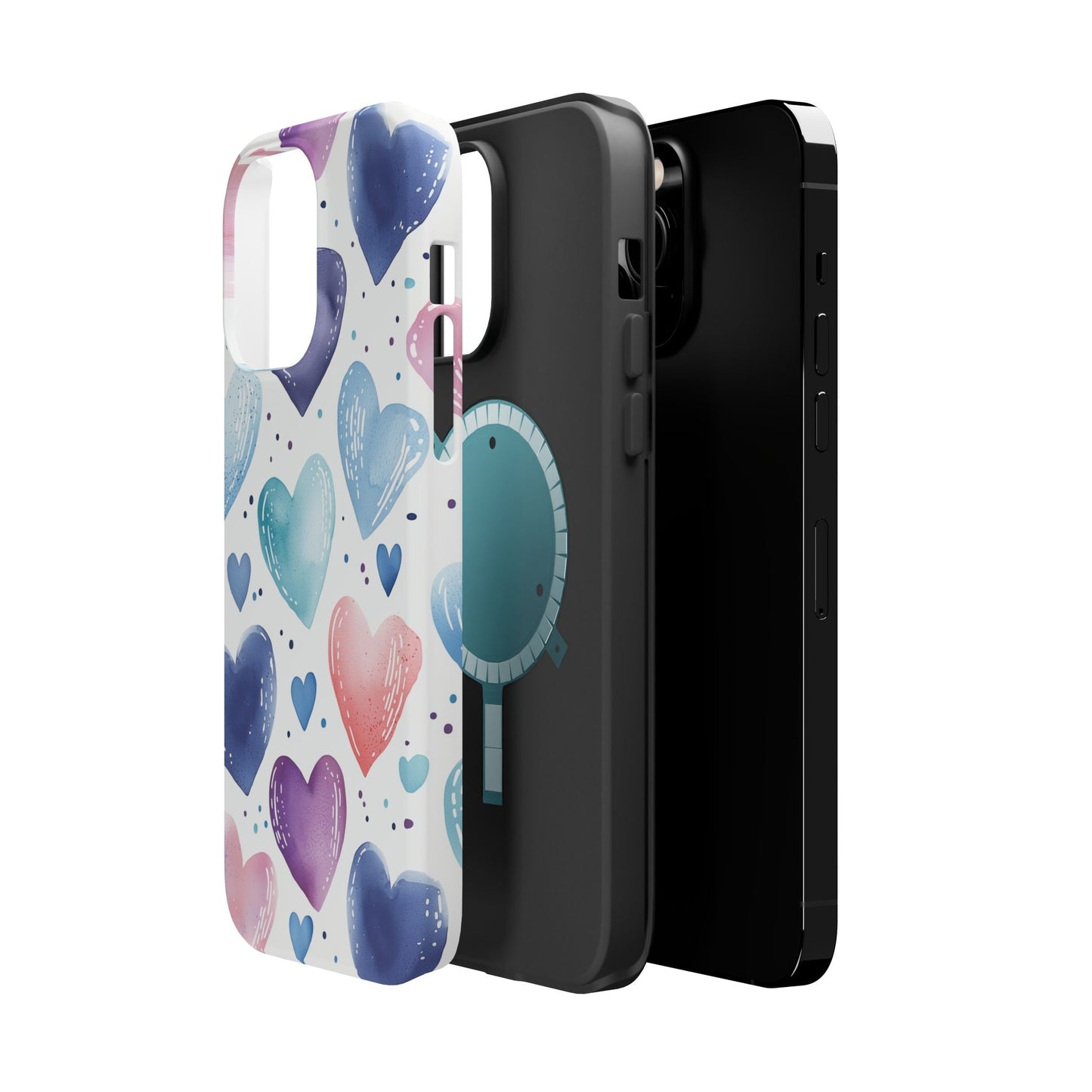 Icy Blue Valentines Watercolor Hearts - MagSafe Compatible Case - BOGO Cases