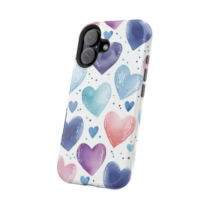Icy Blue Valentines Watercolor Hearts - MagSafe Compatible Case - BOGO Cases
