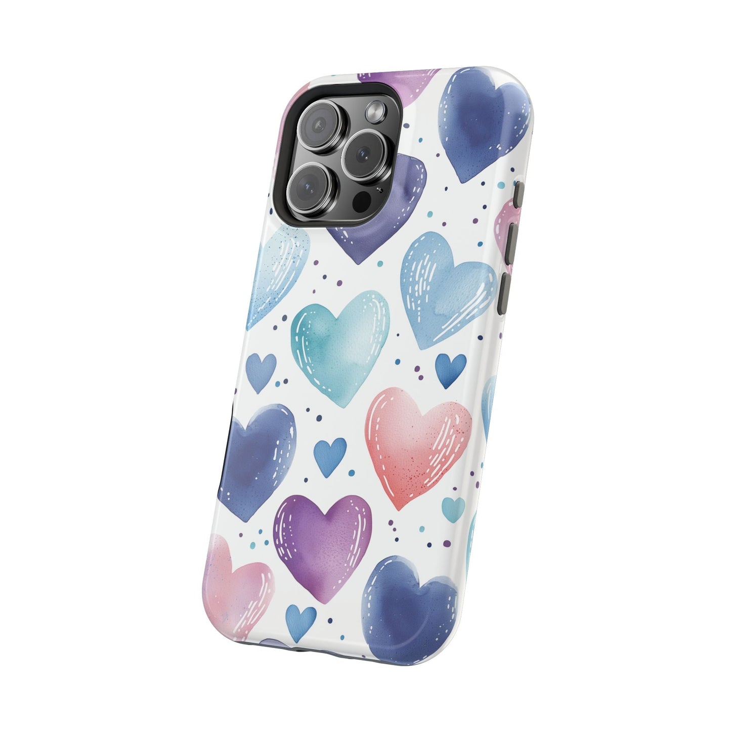 Icy Blue Valentines Watercolor Hearts - MagSafe Compatible Case - BOGO Cases