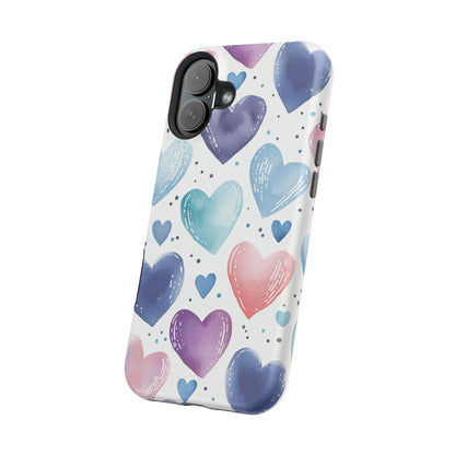 Icy Blue Valentines Watercolor Hearts - MagSafe Compatible Case - BOGO Cases