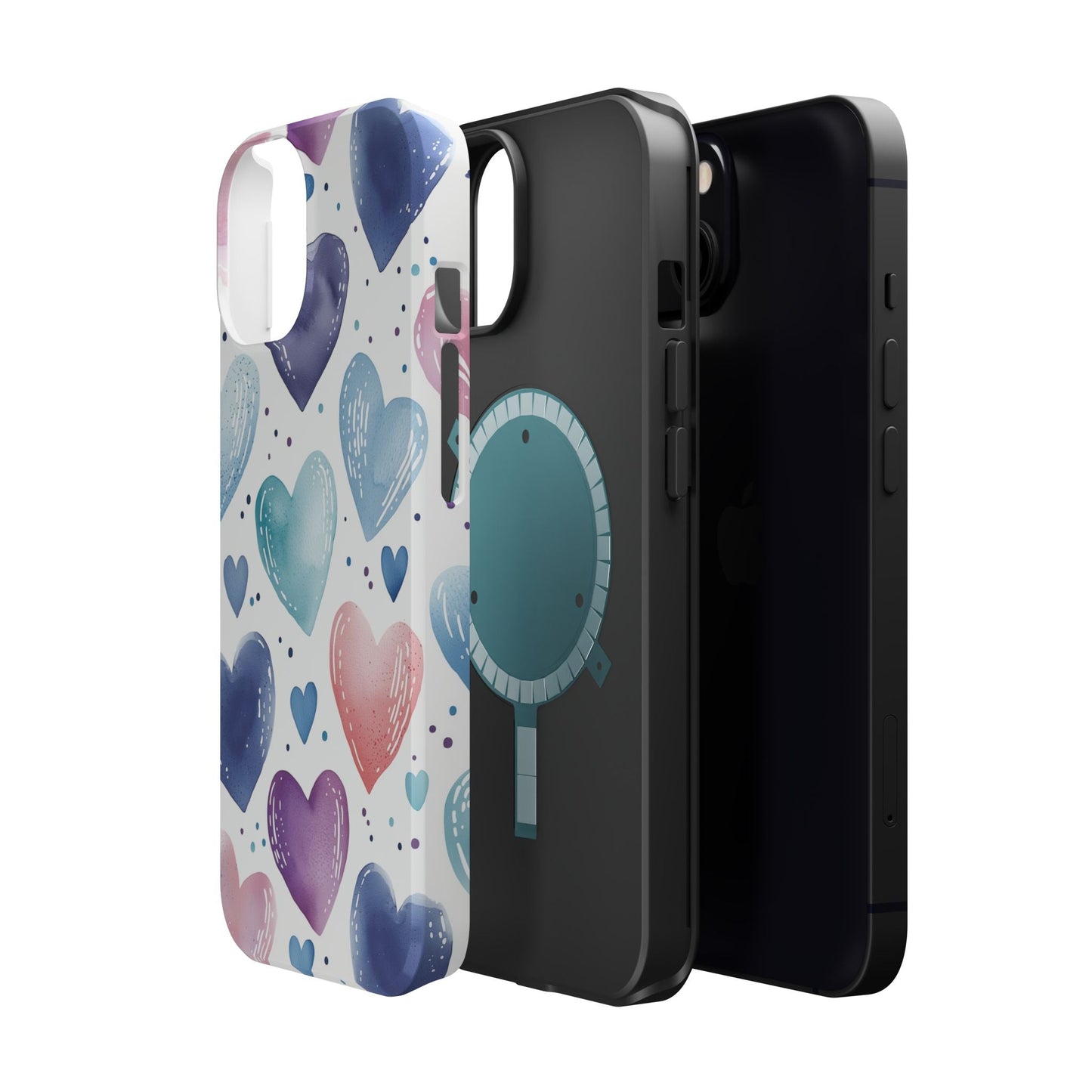 Icy Blue Valentines Watercolor Hearts - MagSafe Compatible Case - BOGO Cases