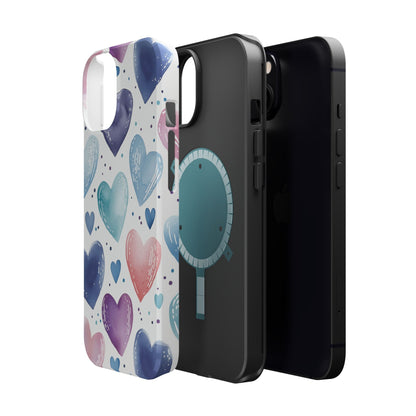 Icy Blue Valentines Watercolor Hearts - MagSafe Compatible Case - BOGO Cases