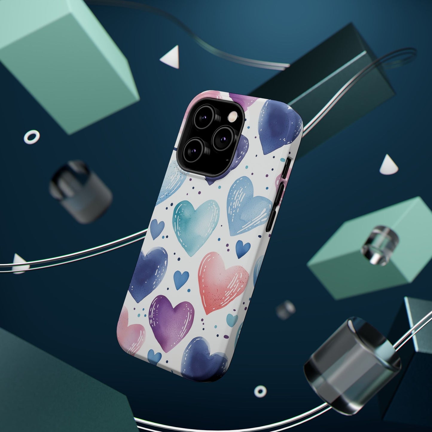 Icy Blue Valentines Watercolor Hearts - MagSafe Compatible Case - BOGO Cases