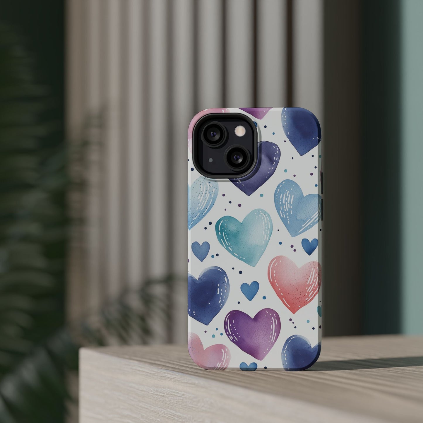 Icy Blue Valentines Watercolor Hearts - MagSafe Compatible Case - BOGO Cases