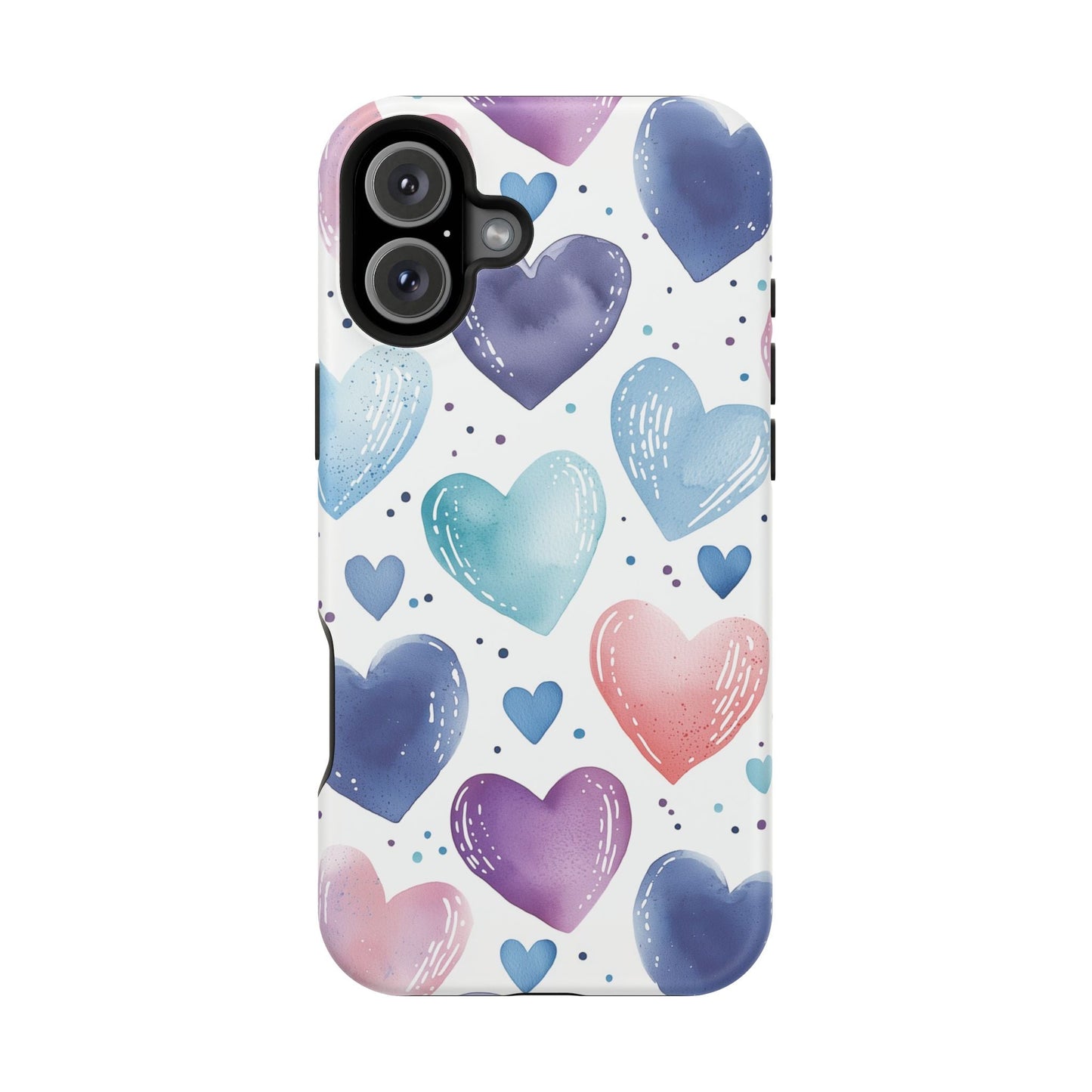 Icy Blue Valentines Watercolor Hearts - MagSafe Compatible Case - BOGO Cases