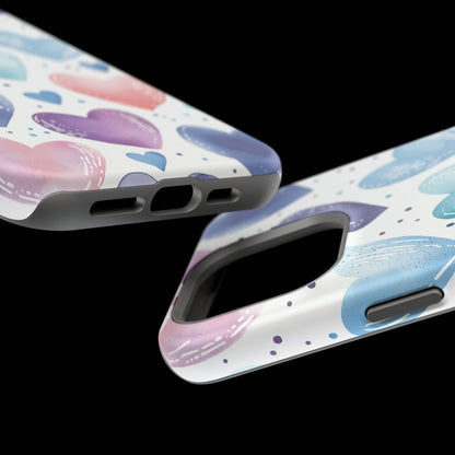 Icy Blue Valentines Watercolor Hearts - MagSafe Compatible Case - BOGO Cases