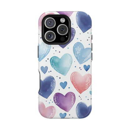 Icy Blue Valentines Watercolor Hearts - MagSafe Compatible Case - BOGO Cases