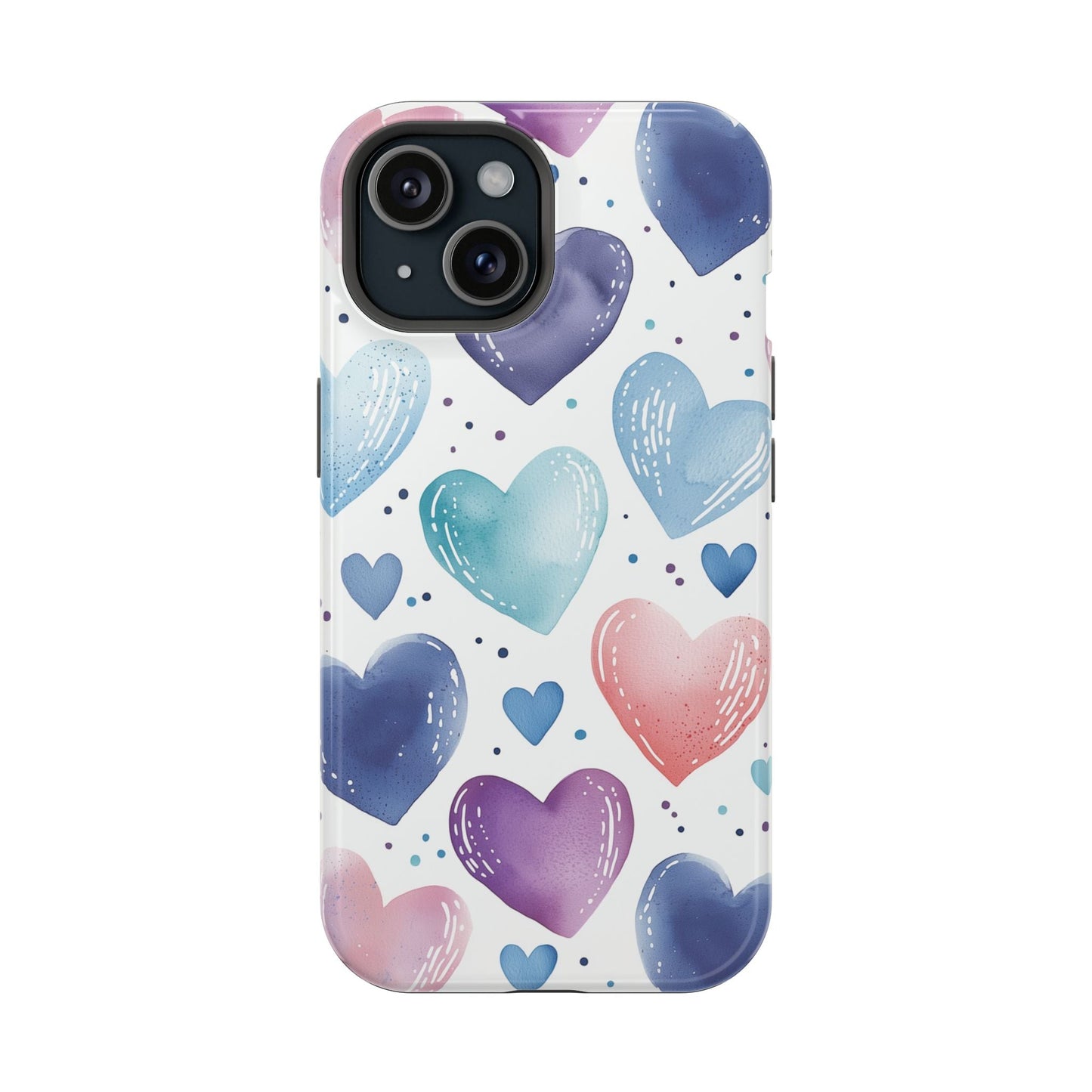 Icy Blue Valentines Watercolor Hearts - MagSafe Compatible Case - BOGO Cases