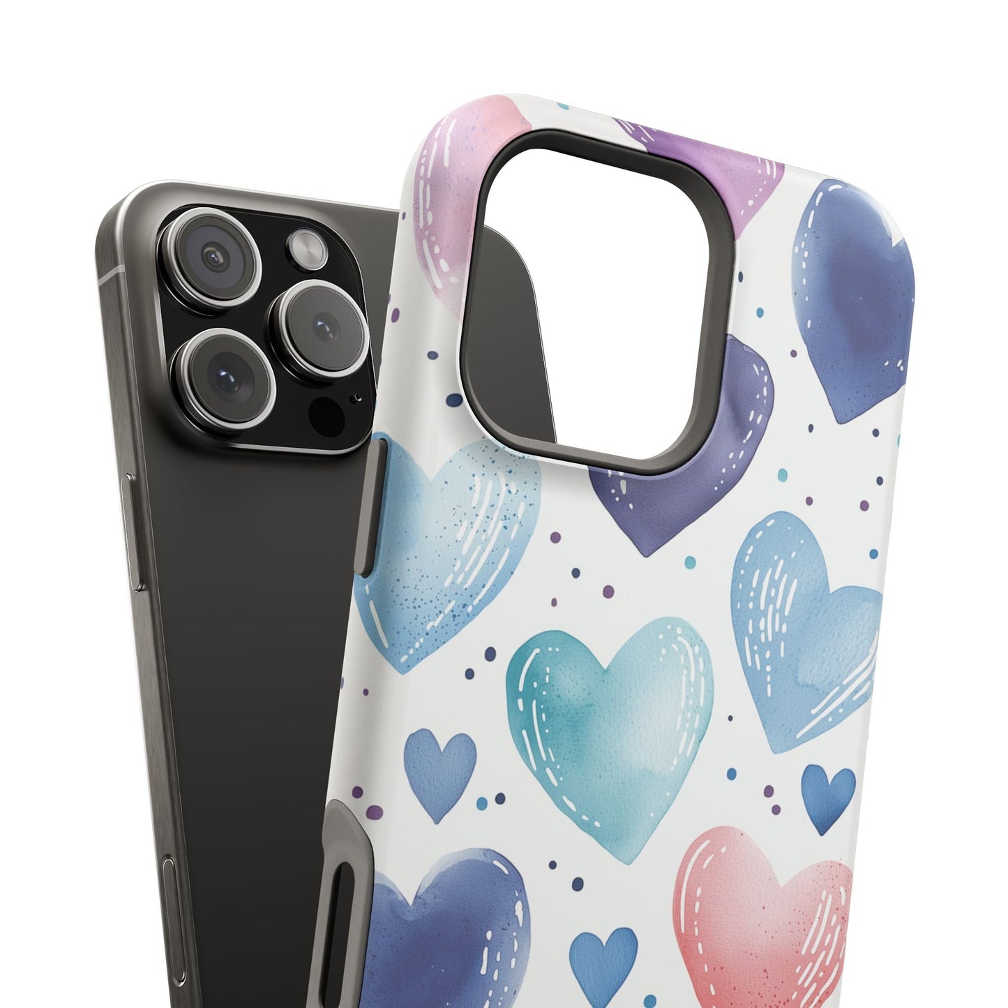 Icy Blue Valentines Watercolor Hearts - MagSafe Compatible Case - BOGO Cases