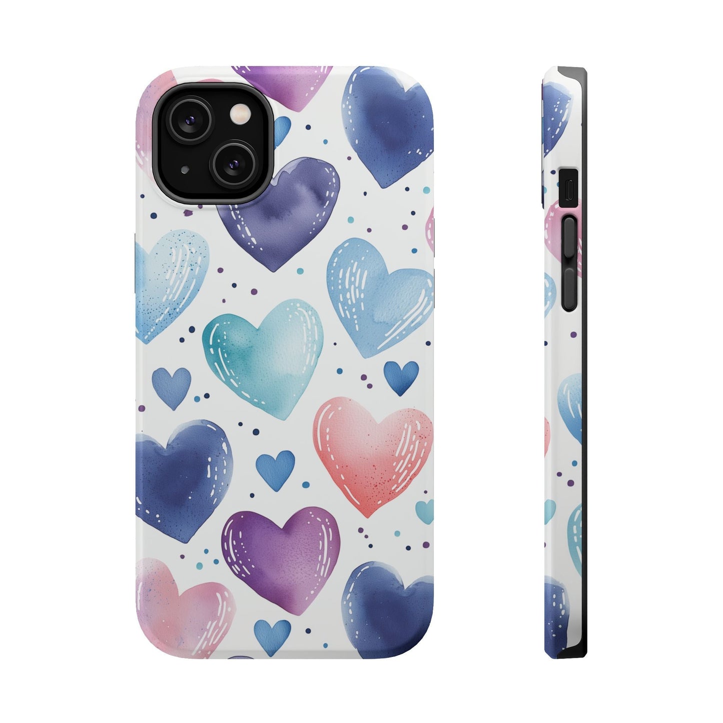 Icy Blue Valentines Watercolor Hearts - MagSafe Compatible Case - BOGO Cases
