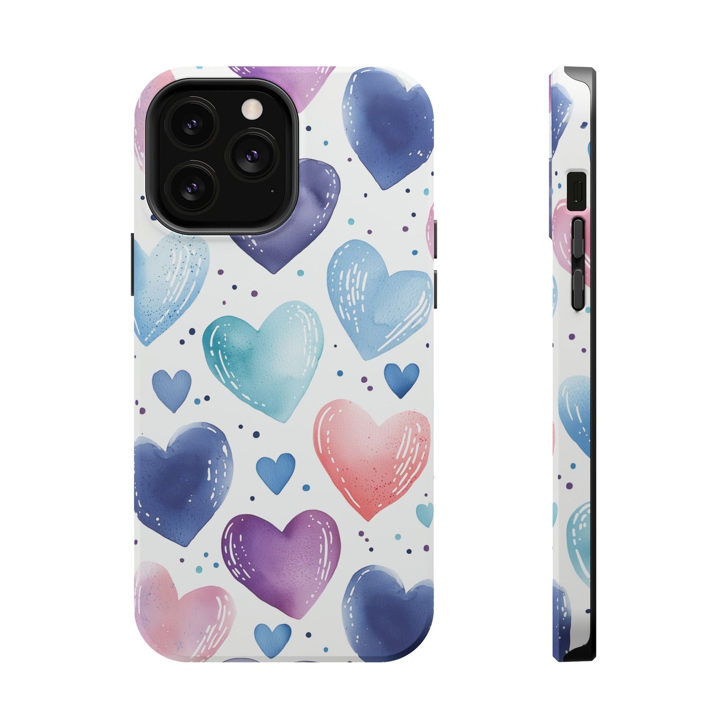 Icy Blue Valentines Watercolor Hearts - MagSafe Compatible Case - BOGO Cases