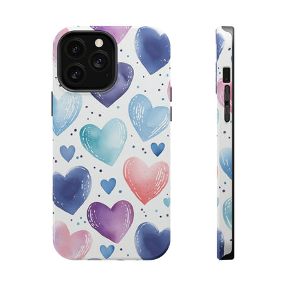 Icy Blue Valentines Watercolor Hearts - MagSafe Compatible Case - BOGO Cases