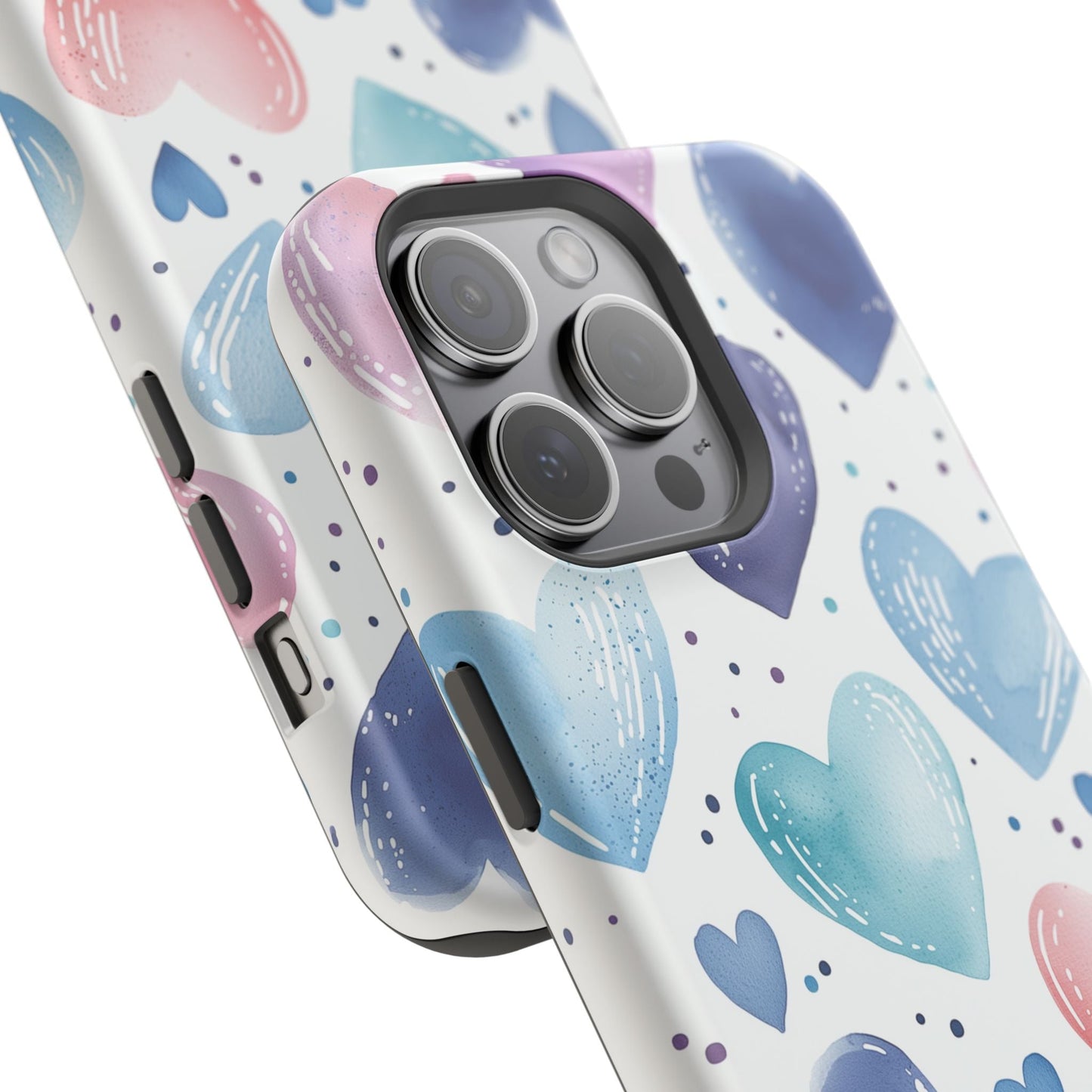 Icy Blue Valentines Watercolor Hearts - MagSafe Compatible Case - BOGO Cases