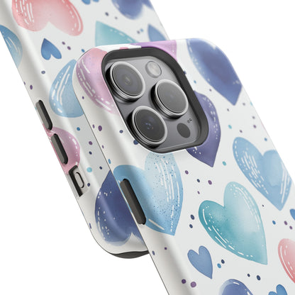 Icy Blue Valentines Watercolor Hearts - MagSafe Compatible Case - BOGO Cases