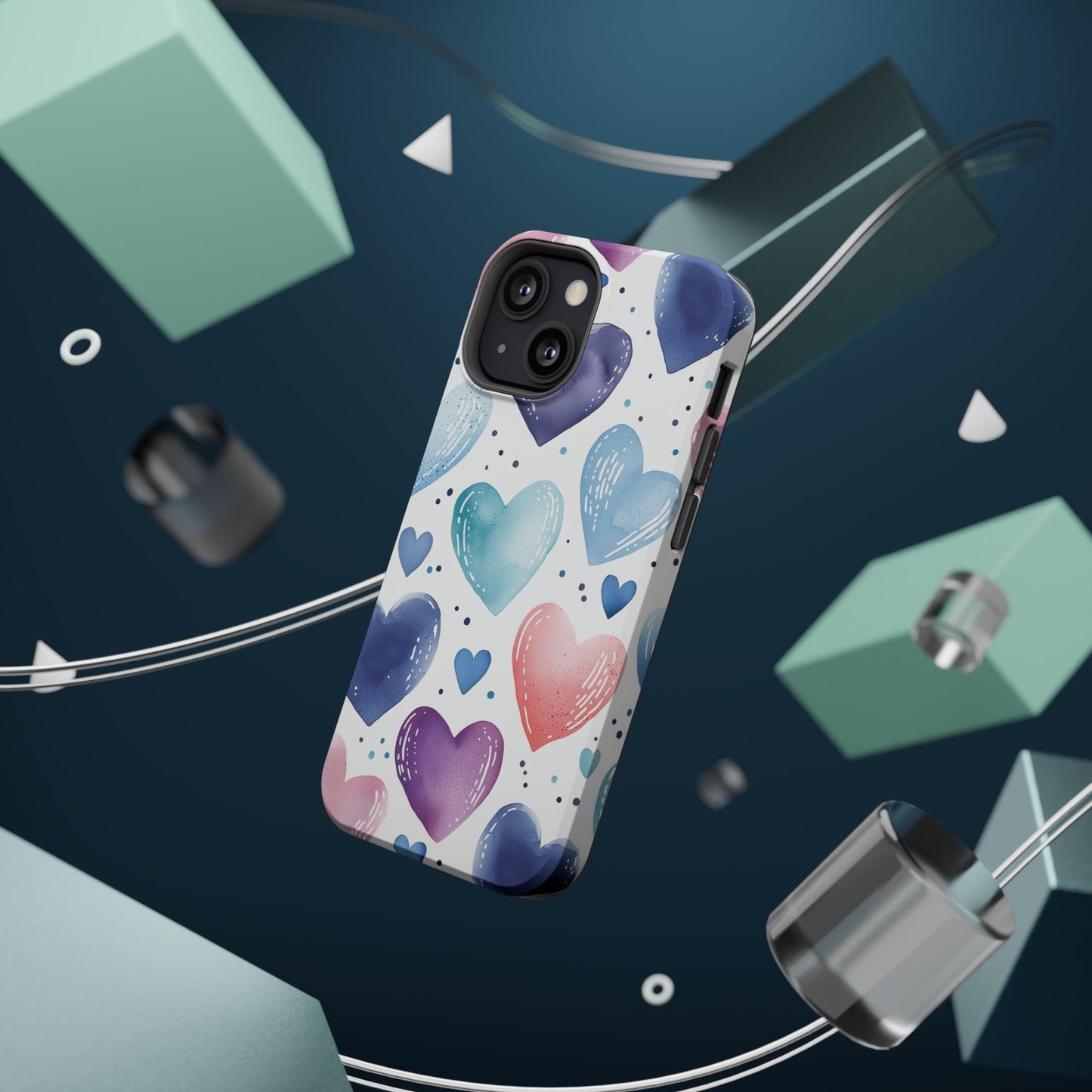 Icy Blue Valentines Watercolor Hearts - MagSafe Compatible Case - BOGO Cases