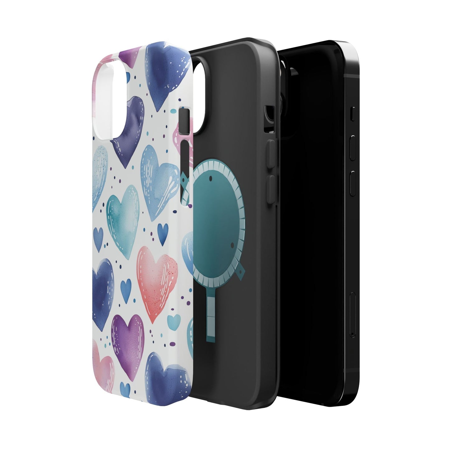Icy Blue Valentines Watercolor Hearts - MagSafe Compatible Case - BOGO Cases