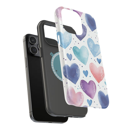 Icy Blue Valentines Watercolor Hearts - MagSafe Compatible Case - BOGO Cases