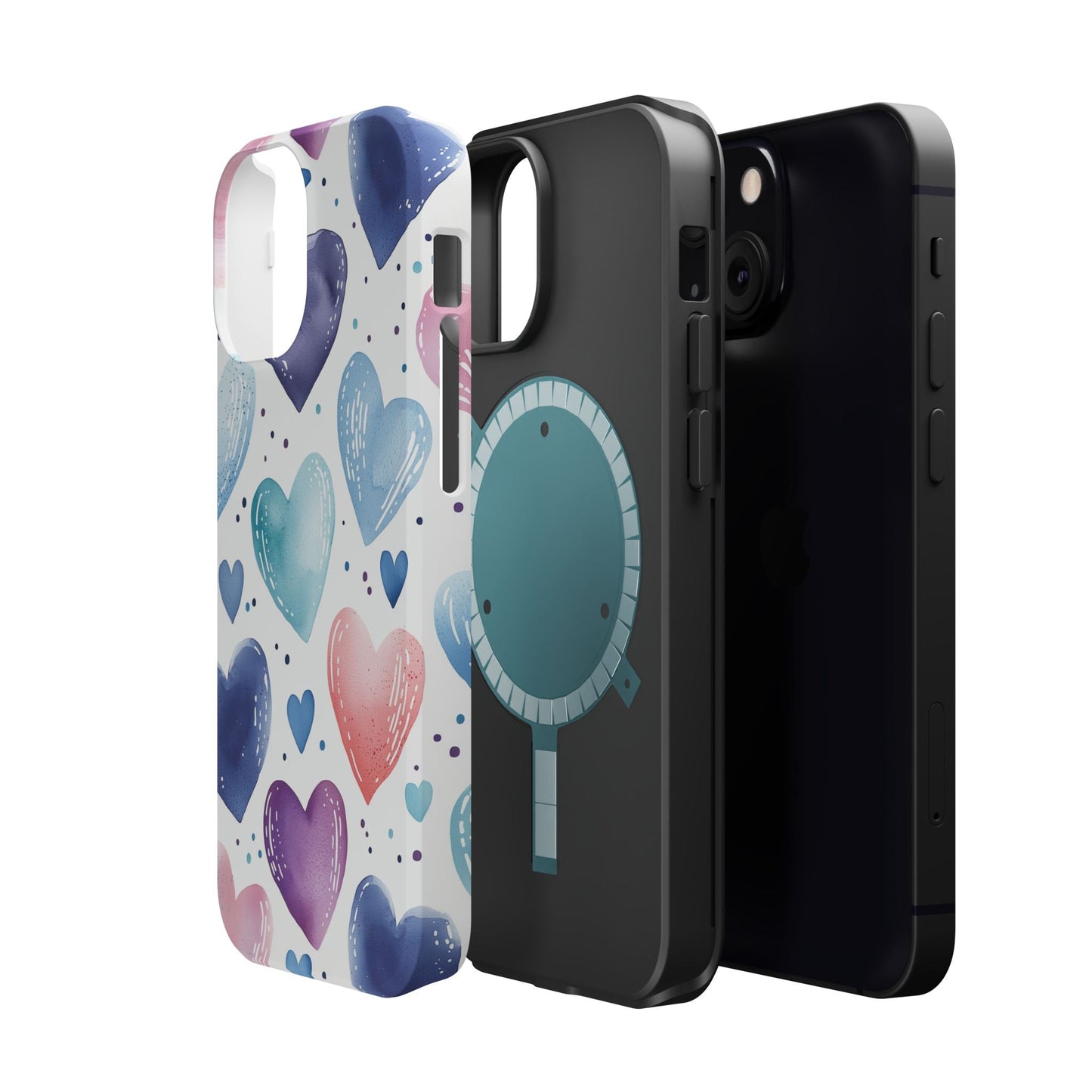 Icy Blue Valentines Watercolor Hearts - MagSafe Compatible Case - BOGO Cases