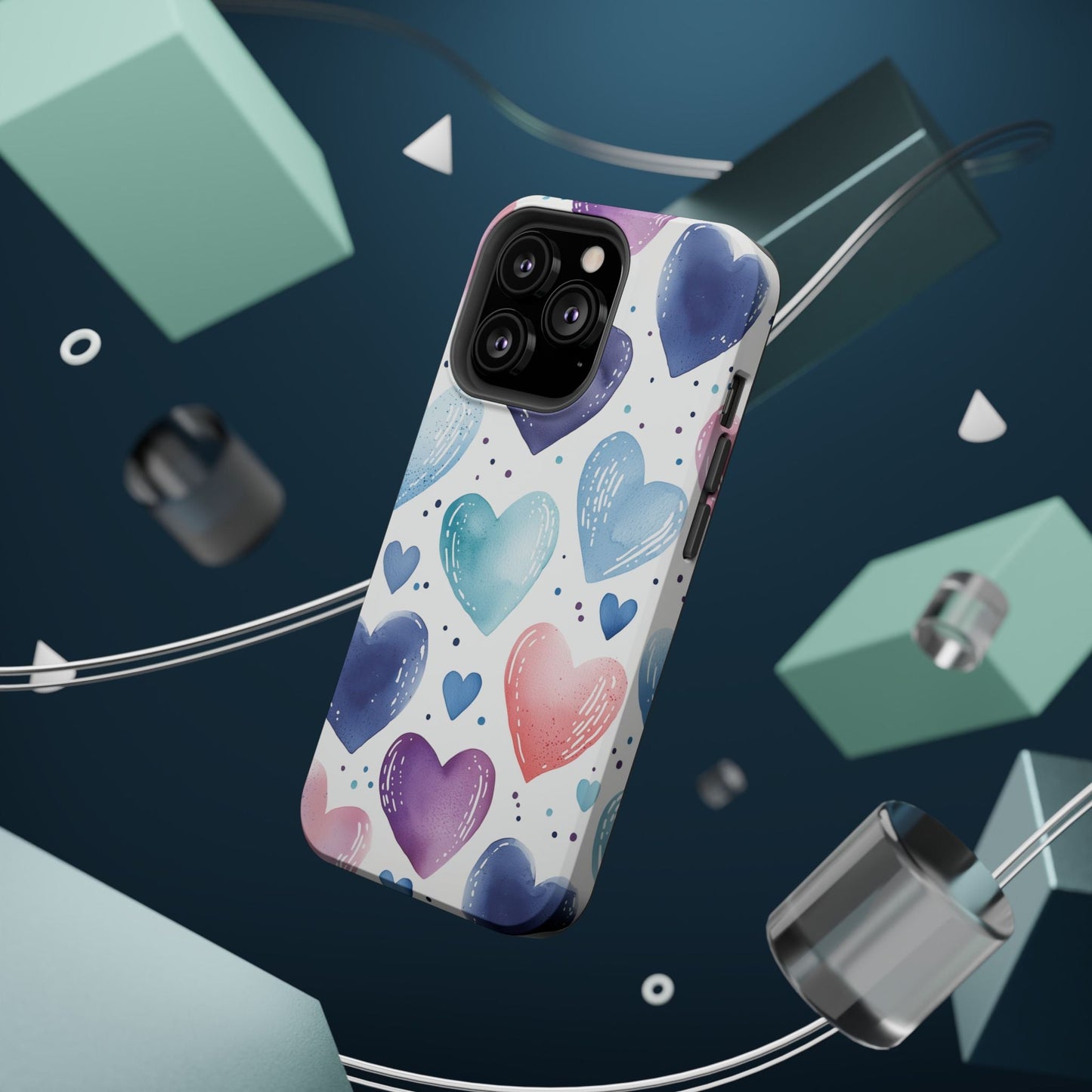 Icy Blue Valentines Watercolor Hearts - MagSafe Compatible Case - BOGO Cases