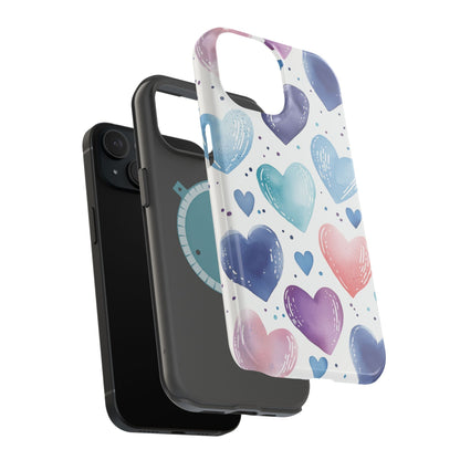 Icy Blue Valentines Watercolor Hearts - MagSafe Compatible Case - BOGO Cases