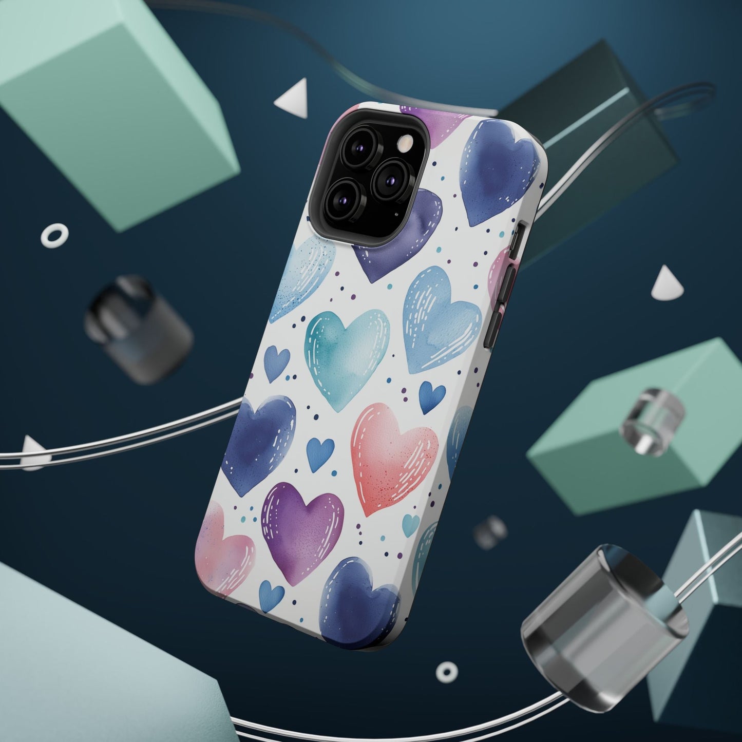 Icy Blue Valentines Watercolor Hearts - MagSafe Compatible Case - BOGO Cases