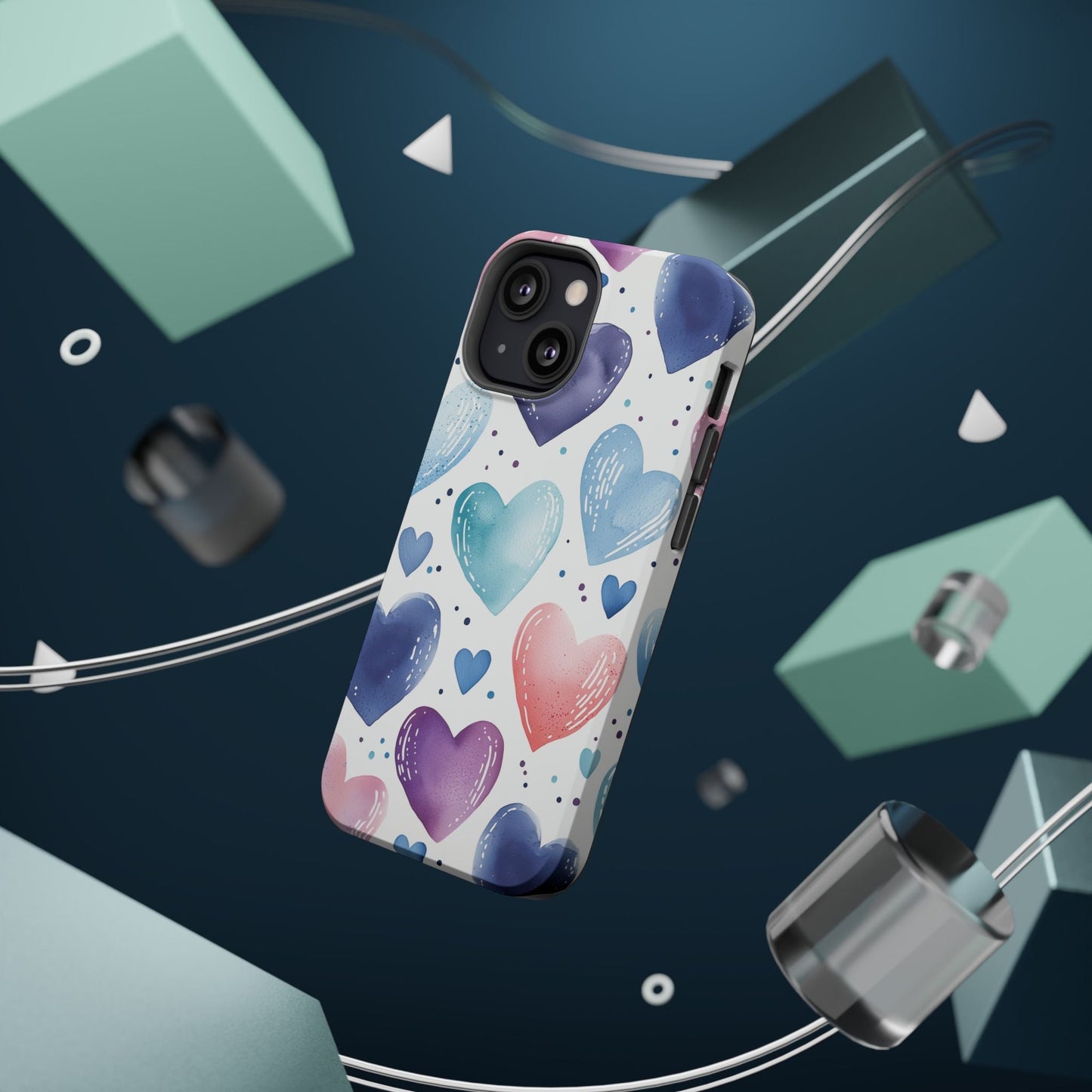 Icy Blue Valentines Watercolor Hearts - MagSafe Compatible Case - BOGO Cases