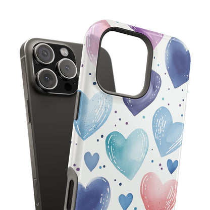 Icy Blue Valentines Watercolor Hearts - MagSafe Compatible Case - BOGO Cases
