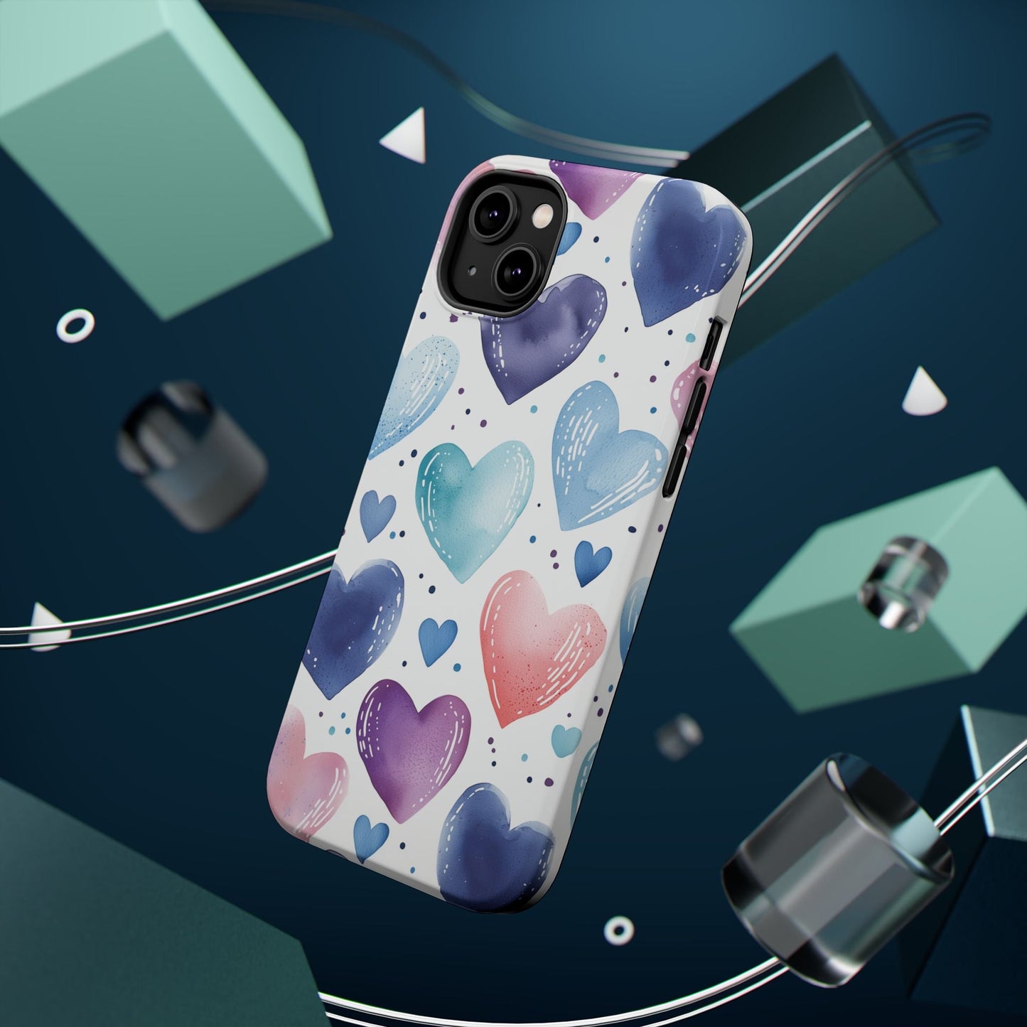 Icy Blue Valentines Watercolor Hearts - MagSafe Compatible Case - BOGO Cases