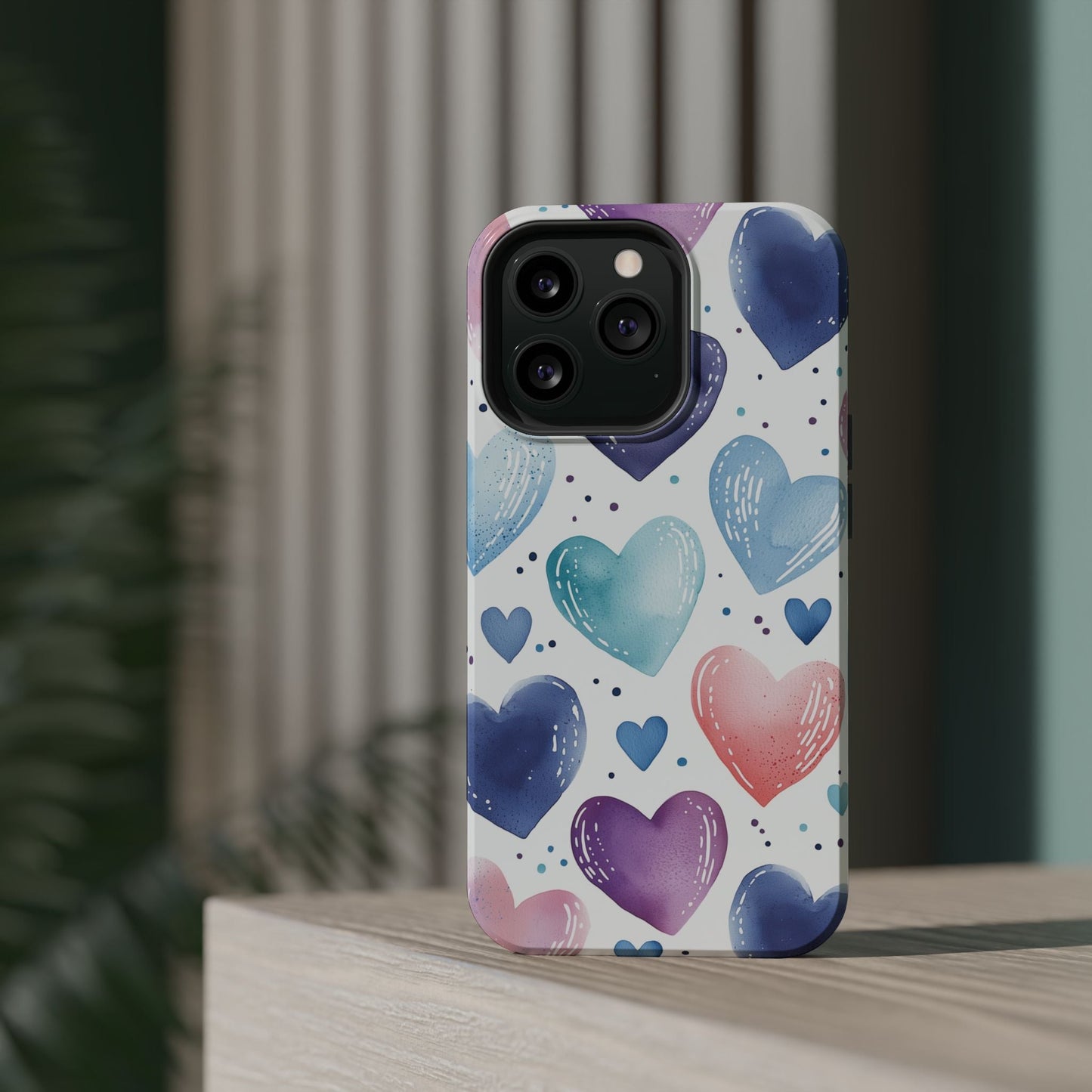 Icy Blue Valentines Watercolor Hearts - MagSafe Compatible Case - BOGO Cases