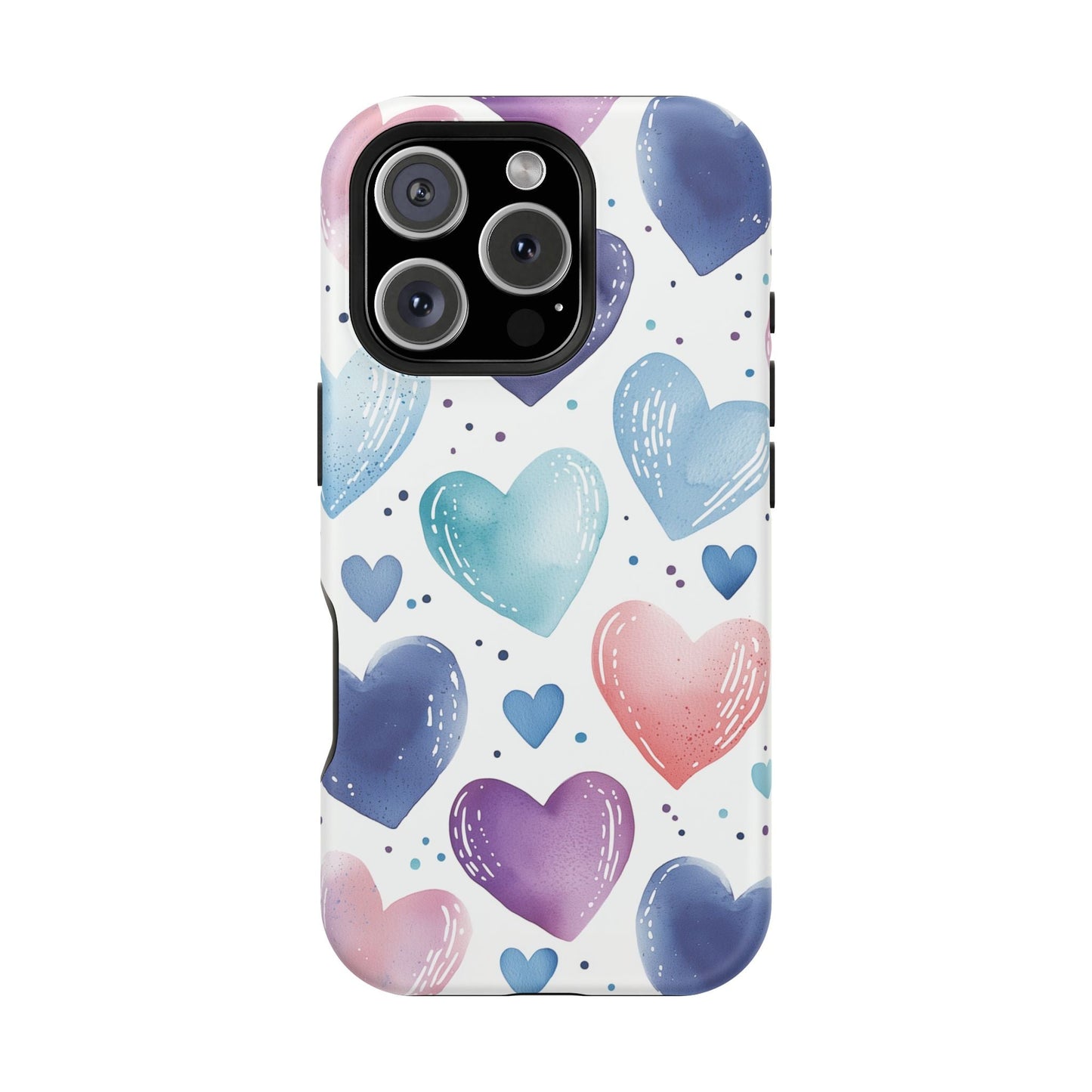 Icy Blue Valentines Watercolor Hearts - MagSafe Compatible Case - BOGO Cases