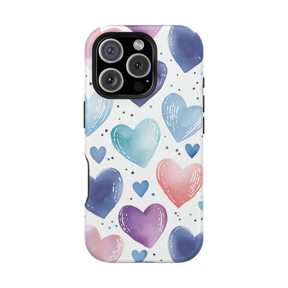 Icy Blue Valentines Watercolor Hearts - MagSafe Compatible Case - BOGO Cases