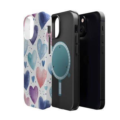 Icy Blue Valentines Watercolor Hearts - MagSafe Compatible Case - BOGO Cases