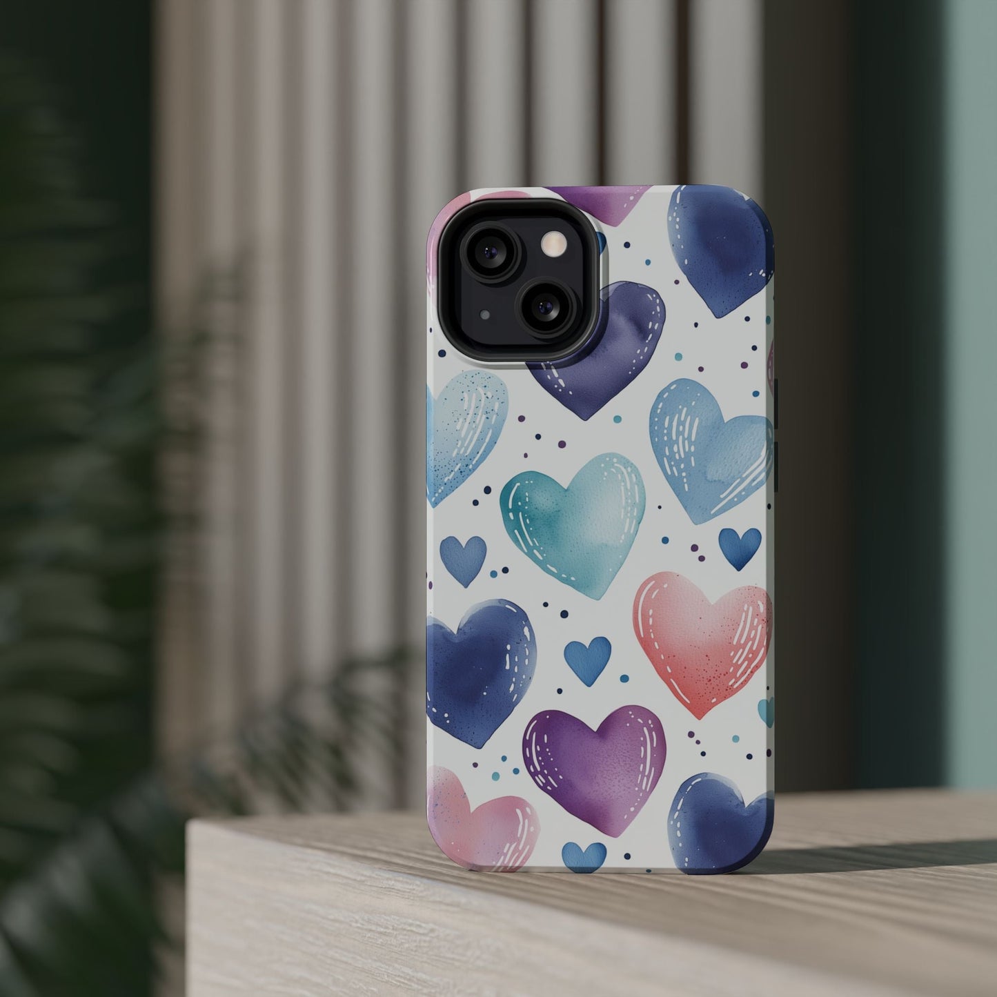 Icy Blue Valentines Watercolor Hearts - MagSafe Compatible Case - BOGO Cases